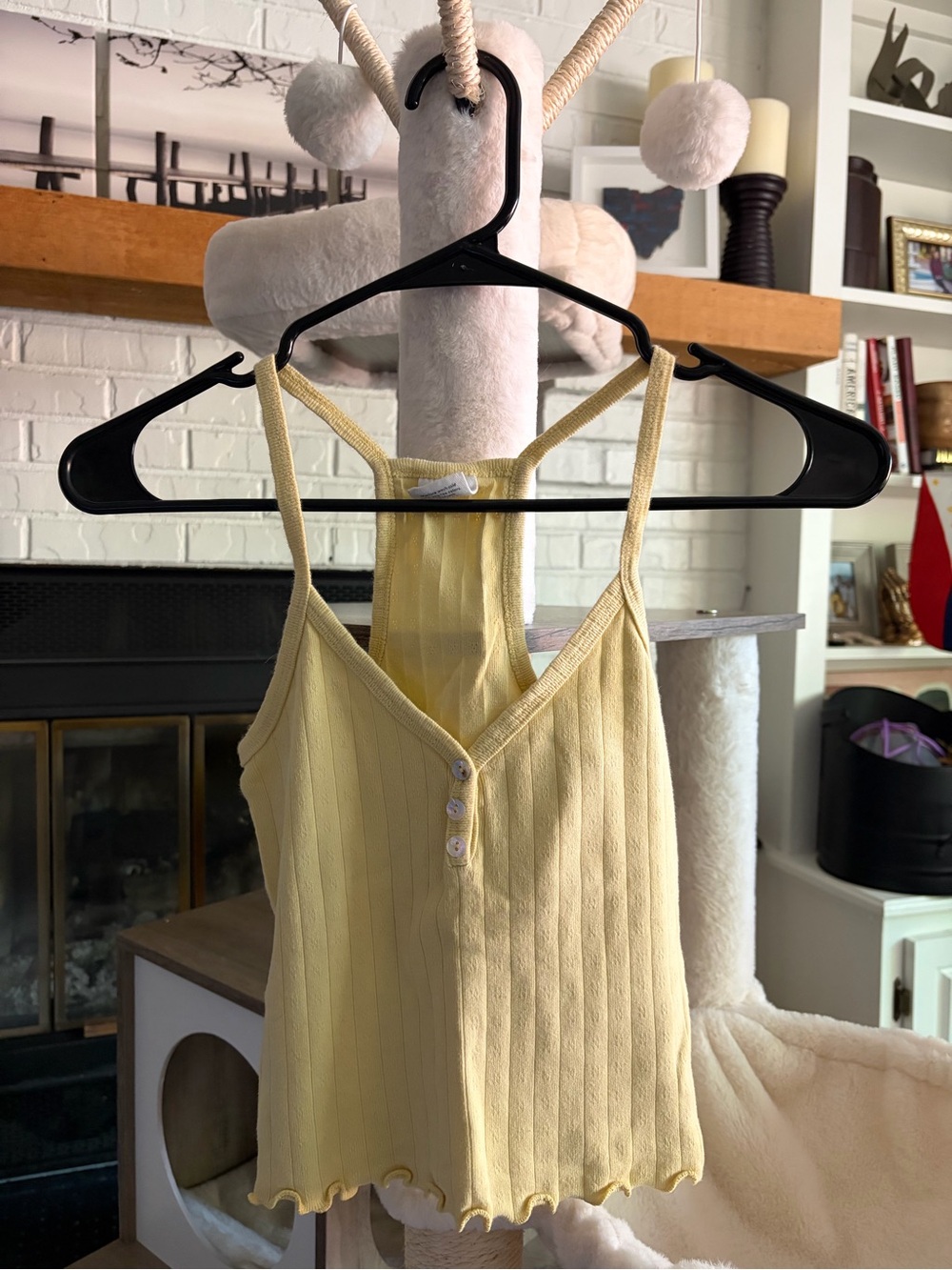 XS Yellow Ribbed Button-Front Tank Top